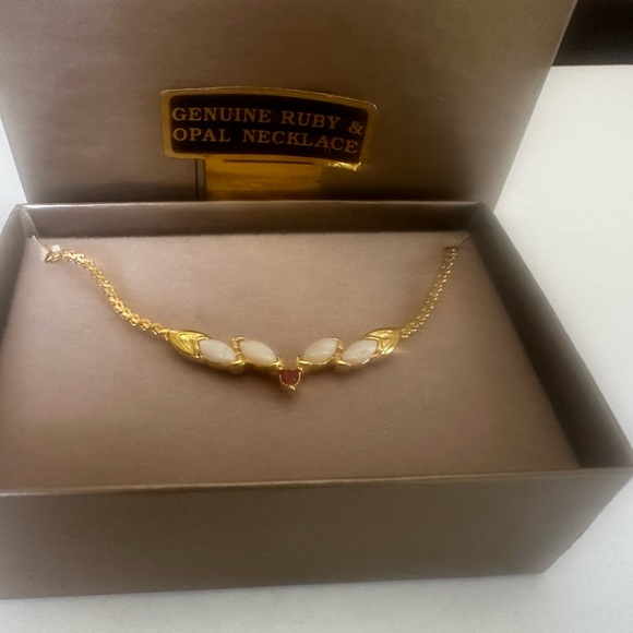 Jewelry - Genuine Ruby & Opal Necklace - Gold